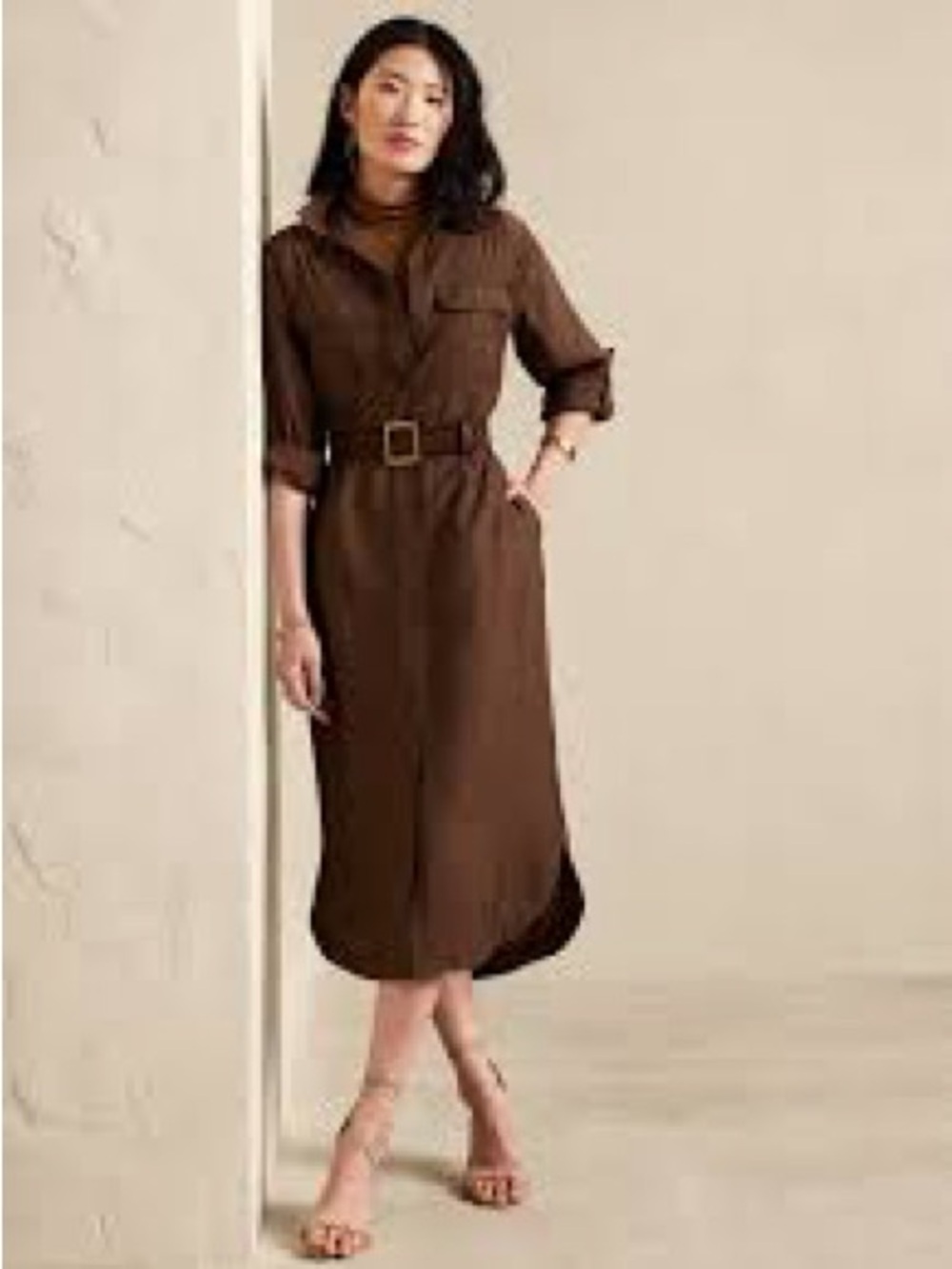 Banana Republic Utility Maxi Shirtdress Brown Size S - NWT -